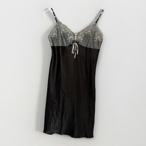 Vintage Medium Black Cream Lace Nightgown Slip Maxi Dress Goth‎ Witchy